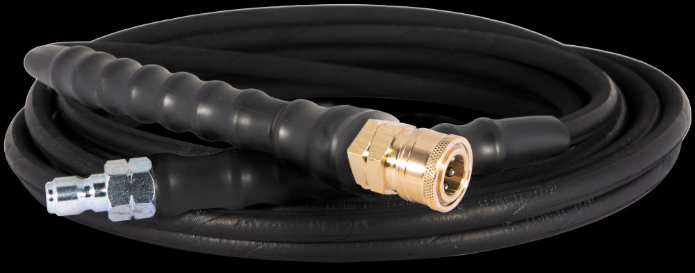 High-Pressure hose - 25&#39; x 1/4&#34; Black 4000 PSI, Steel braided rubber, QC Fittings