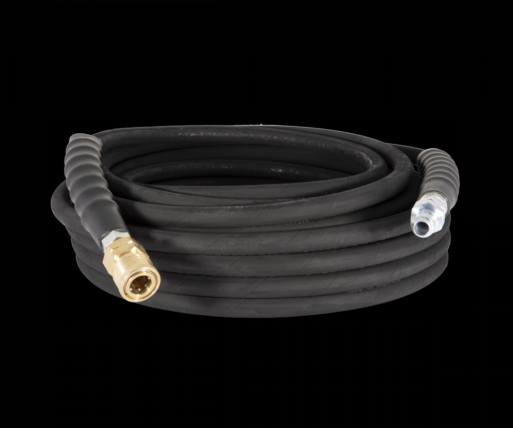 High-Pressure hose - 50&#39; x 3/8&#34; Black 4000 PSI, Steel braided rubber, QC Fittings