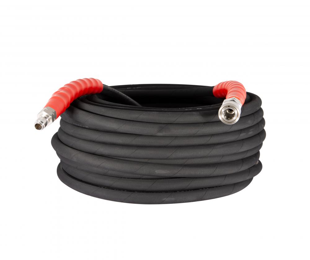 High-Pressure hose - 100&#39; x 3/8&#34; Black, 6000 PSI, Double Steel braided rubber, QC Fittings