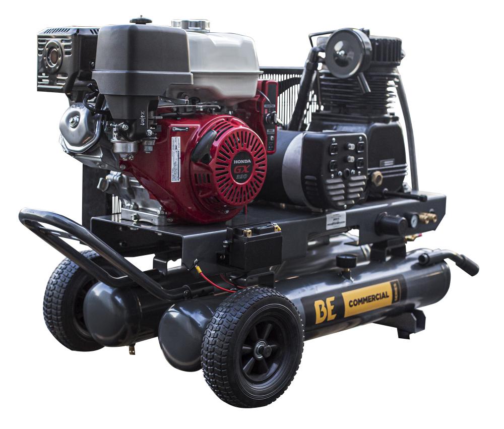 16 CFM @ 175 PSI - 8 GALLON, PORTABLE GAS AIR COMPRESSOR AND GENERATOR COMBINATION WITH HONDA GC390 