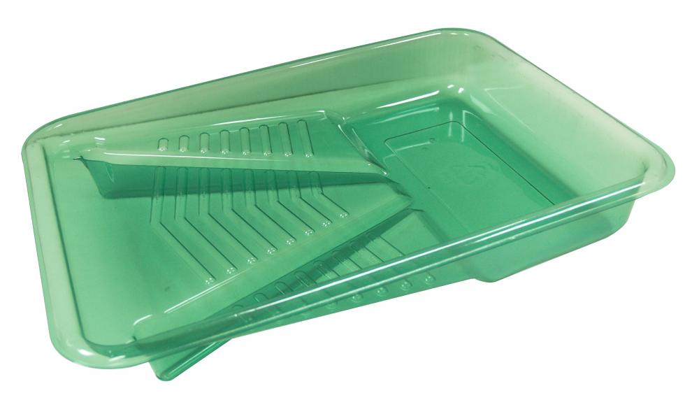 9 1/2&#34; GREEN PLASTIC TRAY, MAD