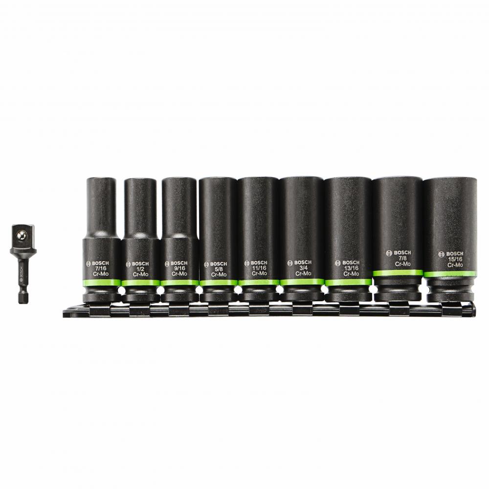 10 pc. Impact Tough™ Deep Well 1/2&#34; Socket Set with 1/4&#34; Hex to 1/2&#34; Socket Adapter