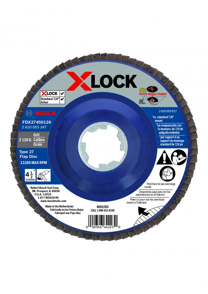 4-1/2&#34; X-LOCK Arbor Type 27 120 Grit Flap Disc