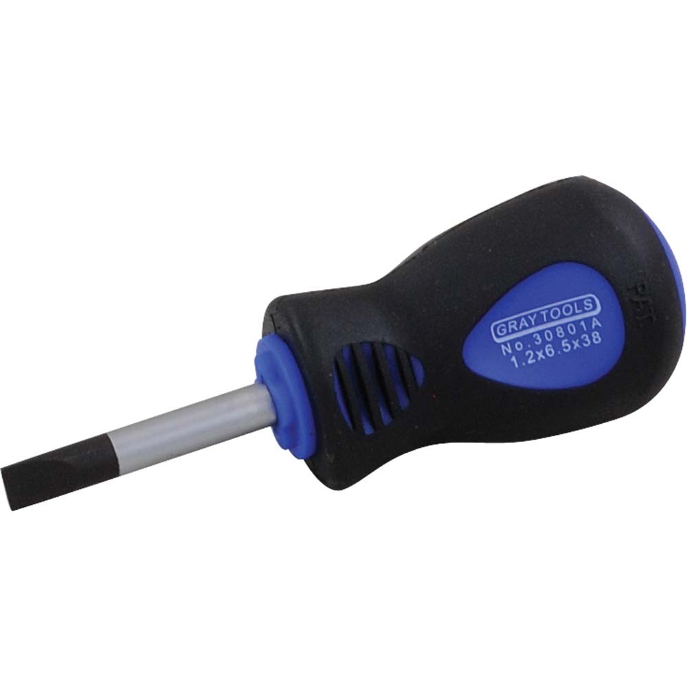 Slotted Stubby Screwdriver With Comfort Grip, 1-1/2&#34; Blade Length, .031 X 1/4&#34; Tip