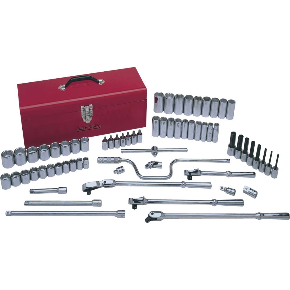 67 Piece 1/2&#34; Drive 6 Point SAE, Chrome Socket & Attachment Set, With Hand Box