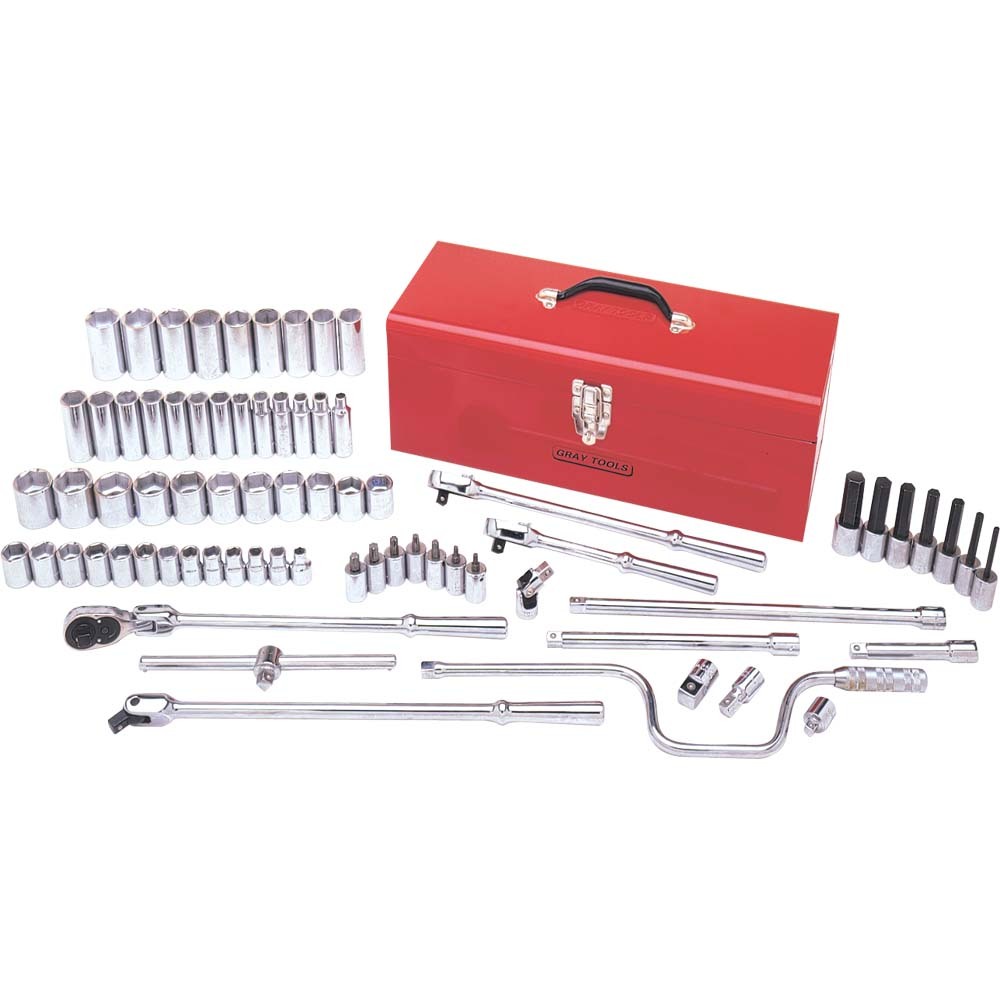 74 Piece 1/2&#34; Drive 6 Point Metric, Chrome Socket & Attachment Set, With Hand Box