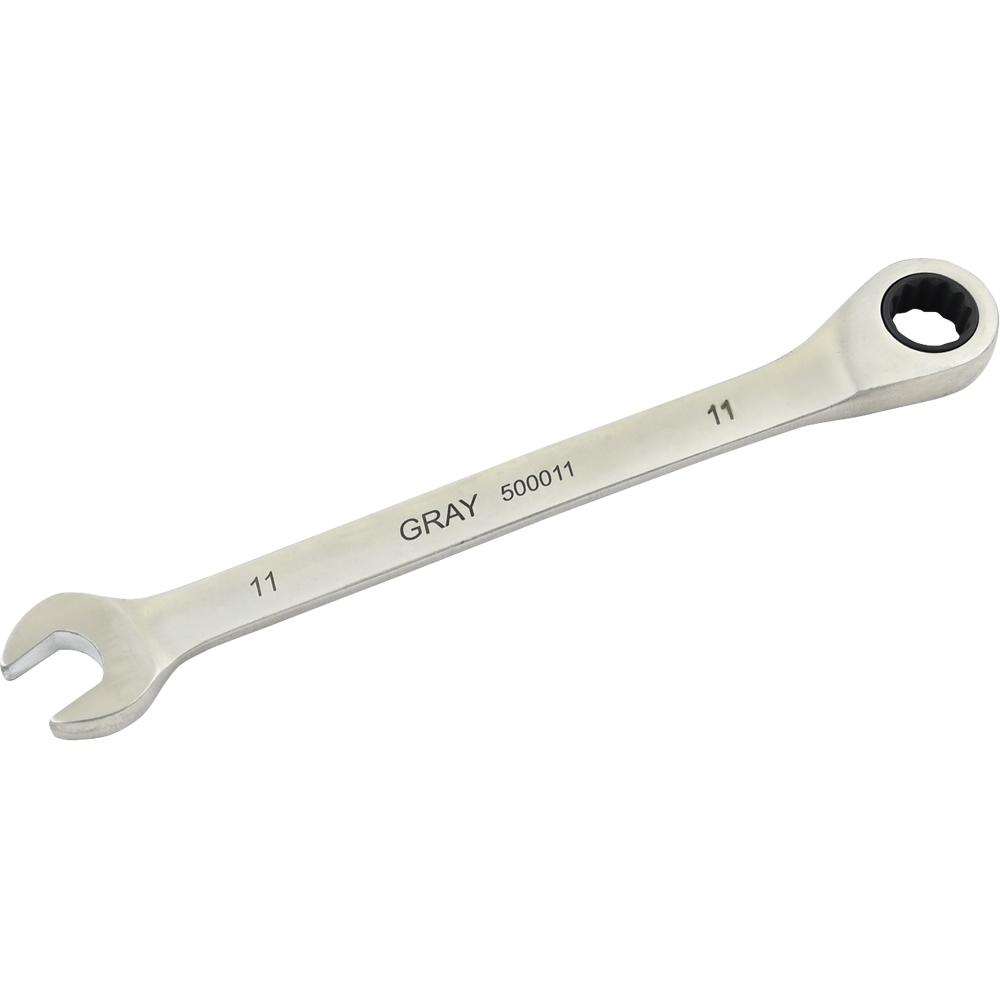 11mm Combination Fixed Head Ratcheting Wrench, Stainless Steel Finish