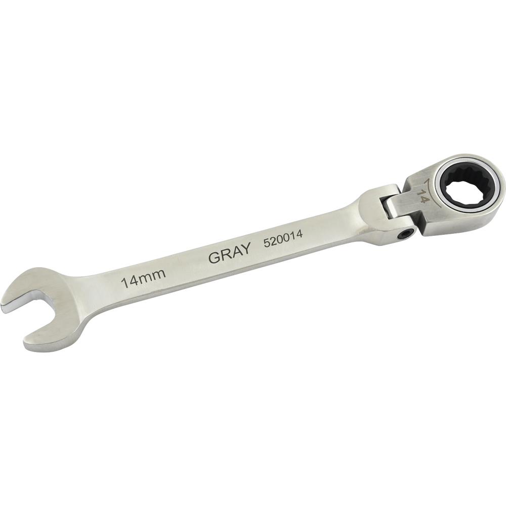 14mm Combination Flex Head Ratcheting Wrench, Stainless Steel Finish