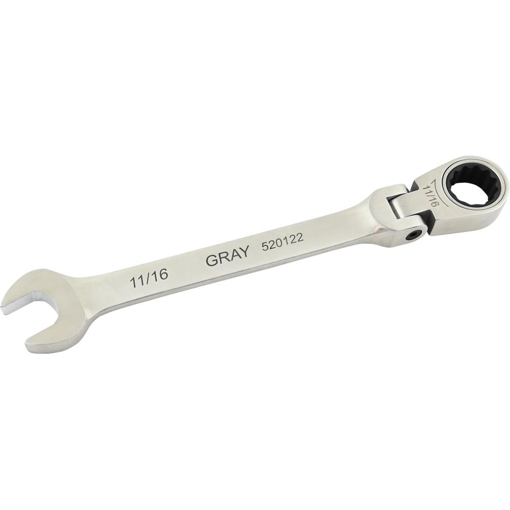 11/16&#34; Combination Flex Head Ratcheting Wrench, Stainless Steel Finish