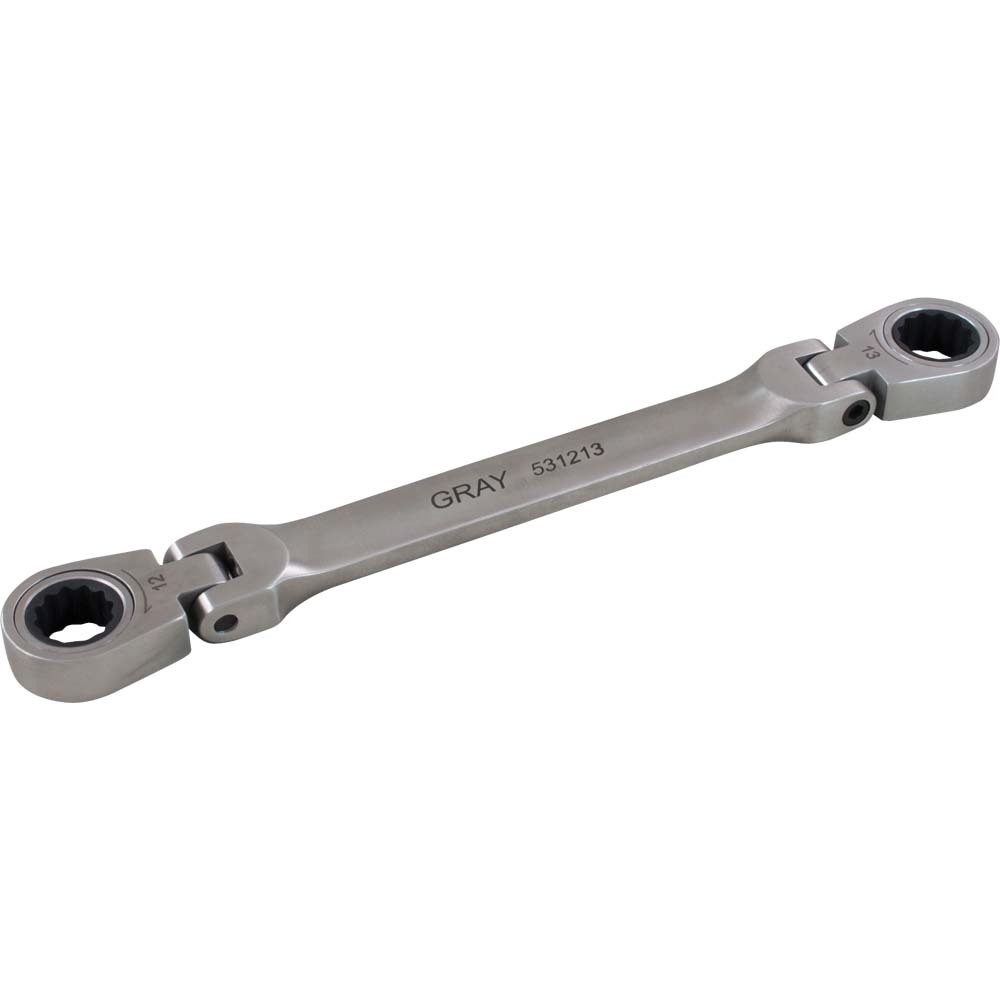 8mm X 9mm Double Box End, Flex Head Ratcheting Wrench, Stainless Steel Finish
