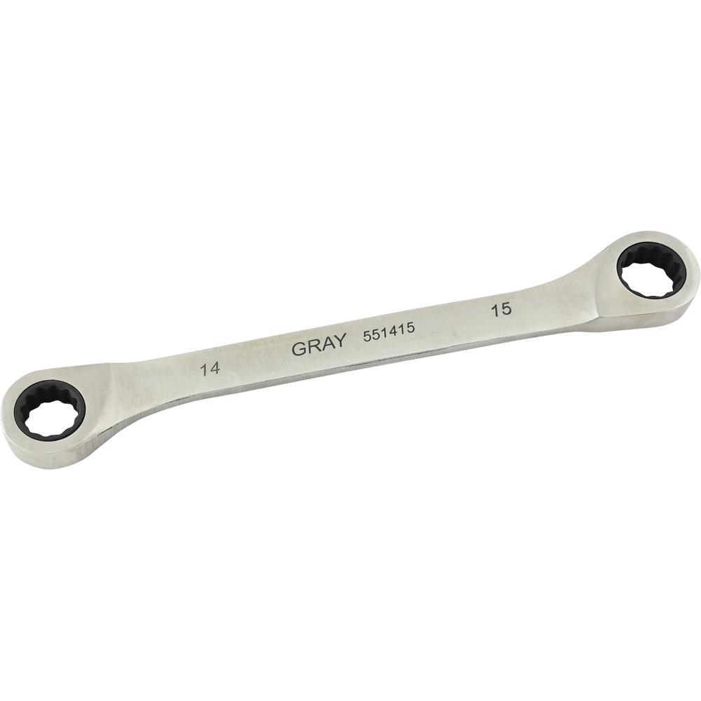 14mm X 15mm Double Box End, Fixed Head Ratcheting Wrench, Stainless Steel Finish
