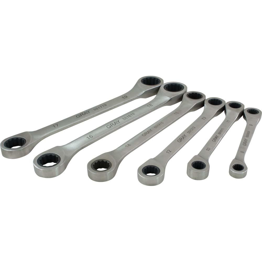 6 Piece Metric, Double Box Fixed Head, Ratcheting Wrench Set, 8x9mm - 17x19mm