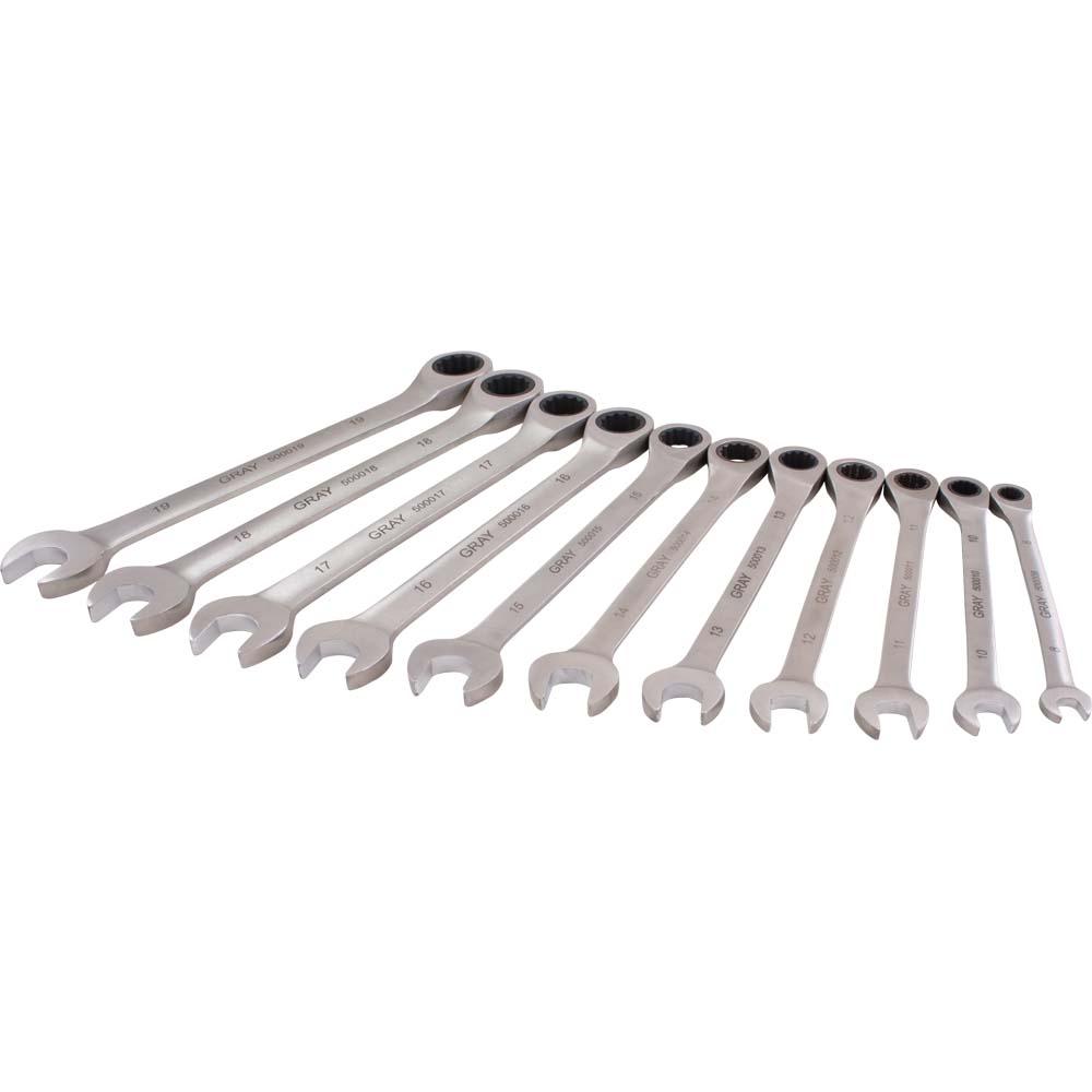 11 Piece Metric, Combination Fixed Head, Ratcheting Wrench Set, 8mm - 19mm