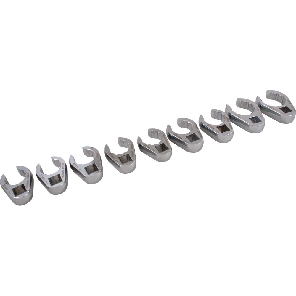 9 Piece 1/2&#34; Drive Metric, Mirror Chrome Flare Nut, Crow foot Wrench Set, 20mm - 32mm