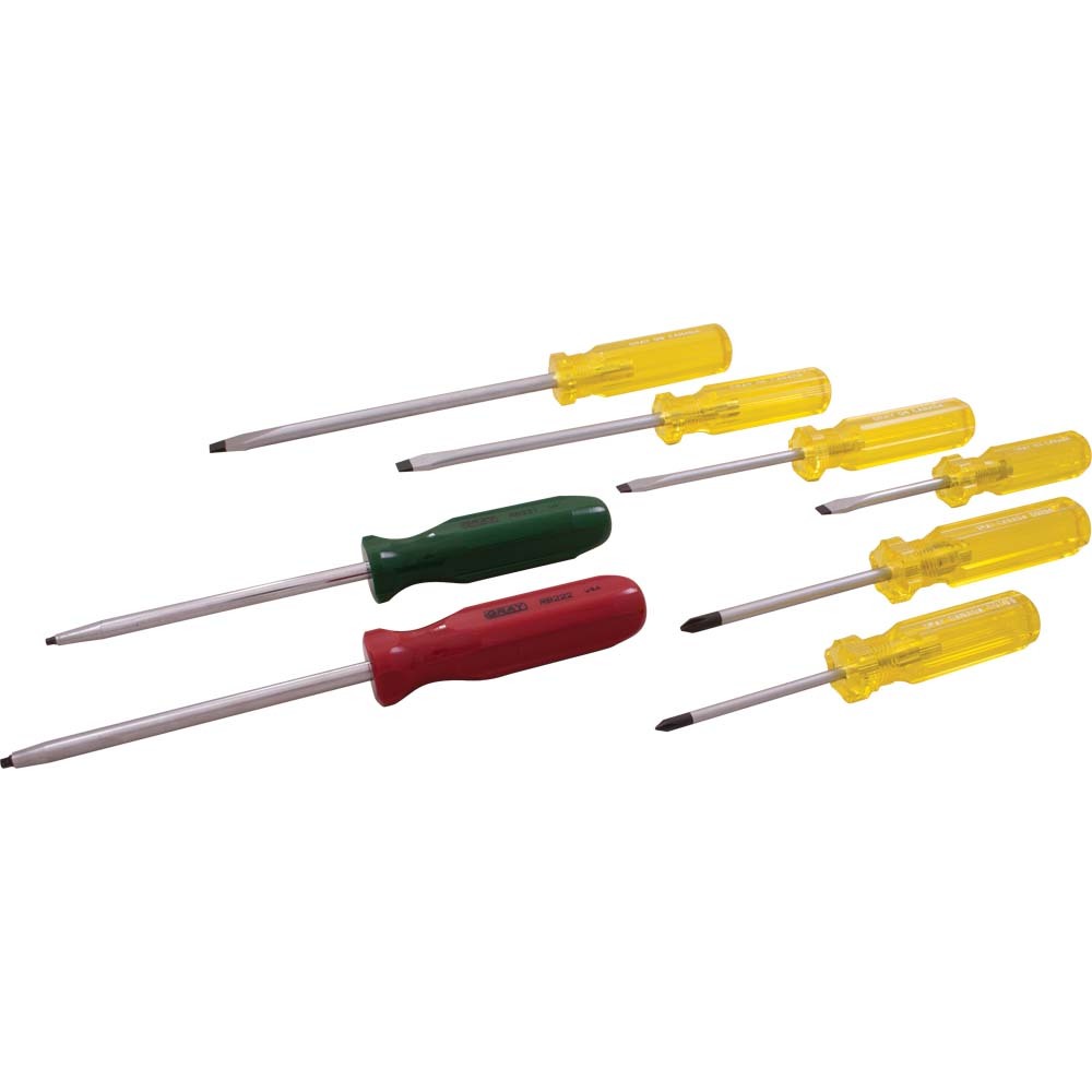 8 Piece Assorted Screwdriver Set, Slotted, Phillips & Square Recess