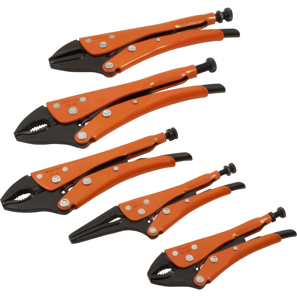 5 Piece General Service Set, Straight, Curved & Long Nose Locking Pliers