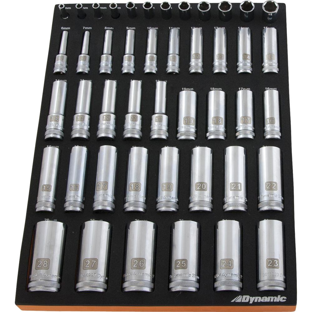 46 Piece 1/4”, 3/8”& 1/2” Drive Metric Deep Chrome Socket Set With Foam Tool Organizer