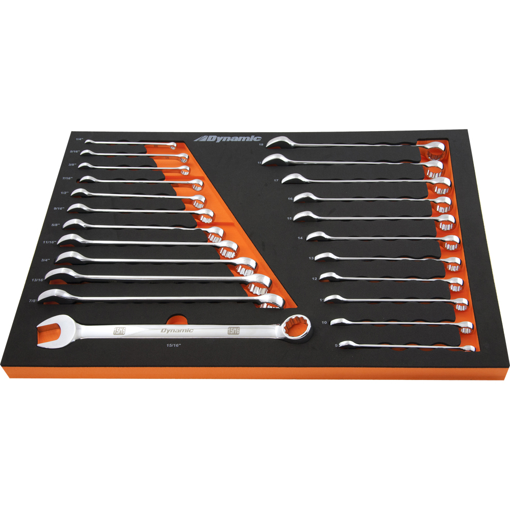 24 Piece SAE & Metric Chrome Combination Wrench Set With Foam Tool Organizer