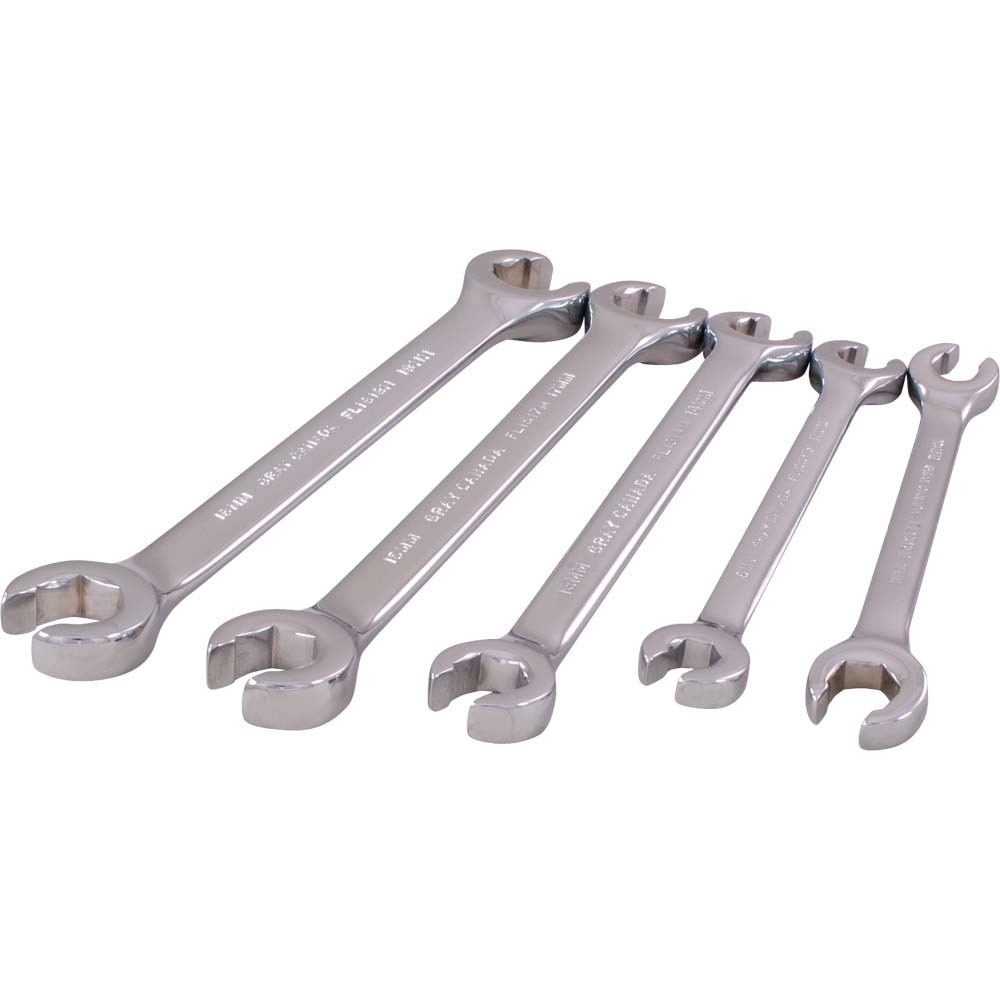5 Piece 6 Point Metric, Chrome Flare Nut Wrench Set, 9 X 11mm - 16 X 18mm