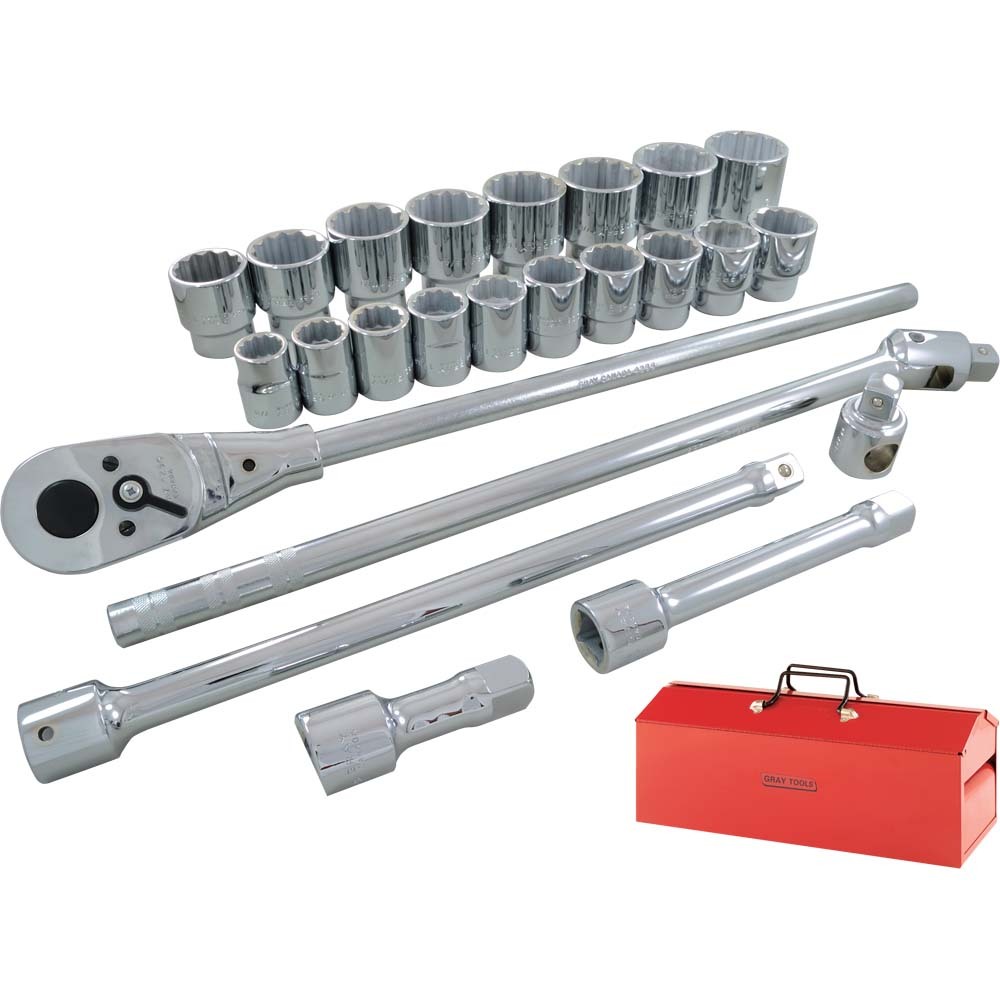 SOCKET SET 12 PT 26PCE 7 / 8&#34;-2-3 / 16&#34; W / RATCHET, EXTENSIONS