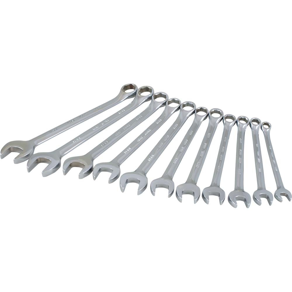 11 Piece 6 Point Metric, Mirror Chrome, Combination Wrench Set, 8mm - 18mm