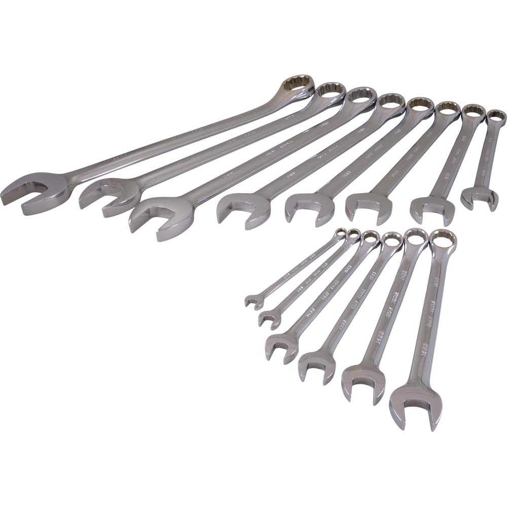 14 Piece 12 Point Metric, Mirror Chrome, Combination Wrench Set, 7mm - 32mm