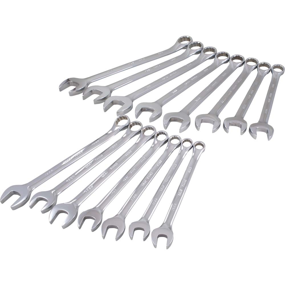 15 Piece 12 Point Metric, Mirror Chrome, Combination Wrench Set, 10mm - 24mm