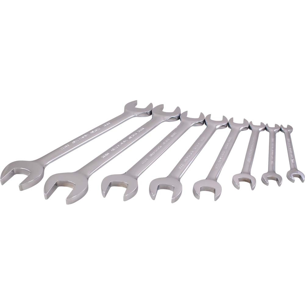 8 Piece Metric Open End, Mirror Chrome Wrench Set, 8mm X 9mm - 21mm X 22mm
