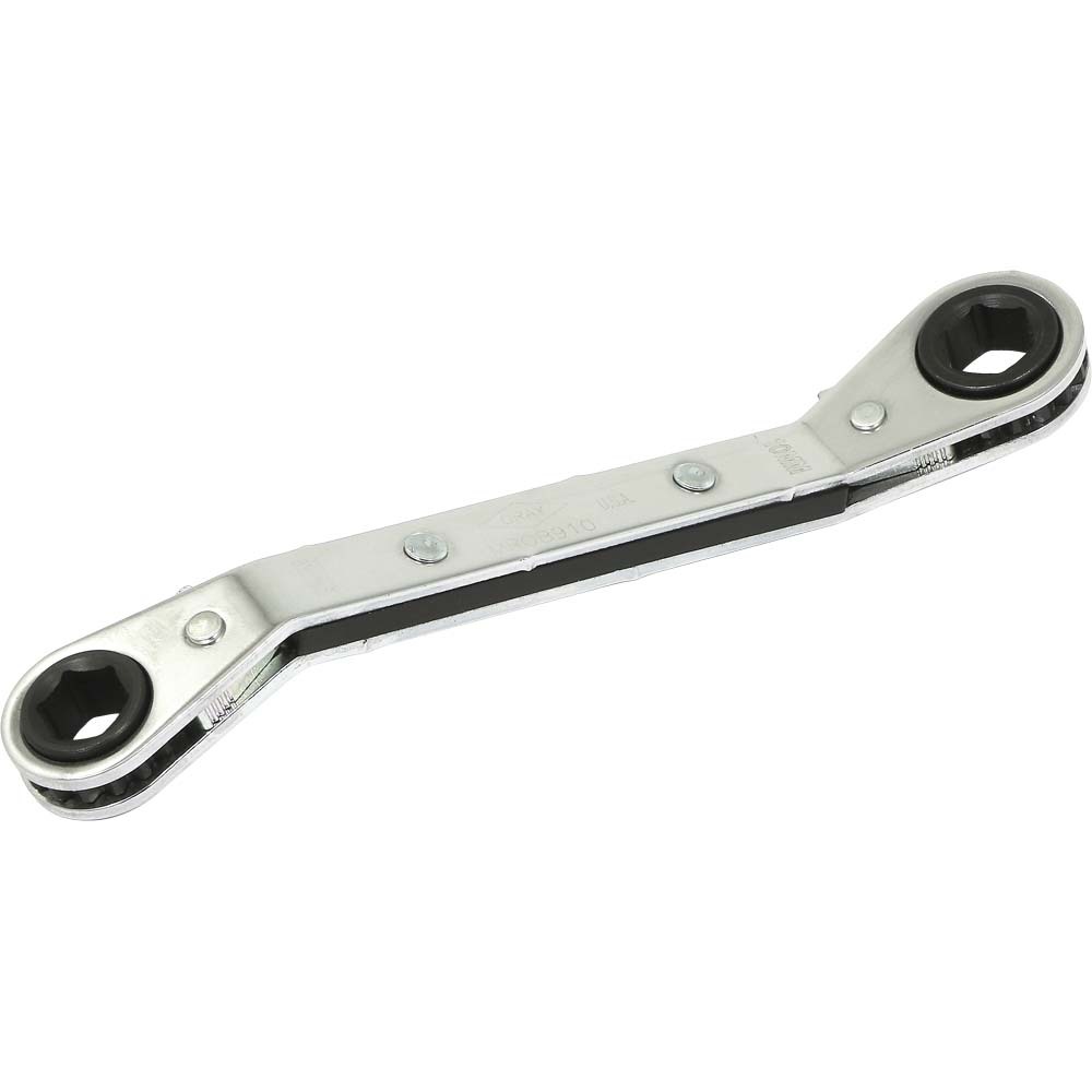 9mm X 10mm 6 Point, 25° Offset Ratcheting Box Wrench, Mirror Chrome Finish