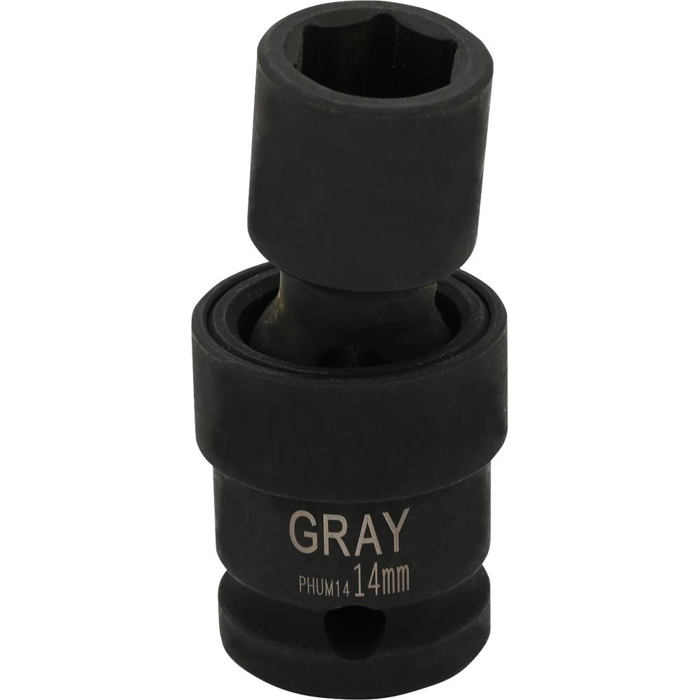 14mm X 1/2&#34; Drive, 6 Point Standard Length, Universal Joint Socket, Black Impact