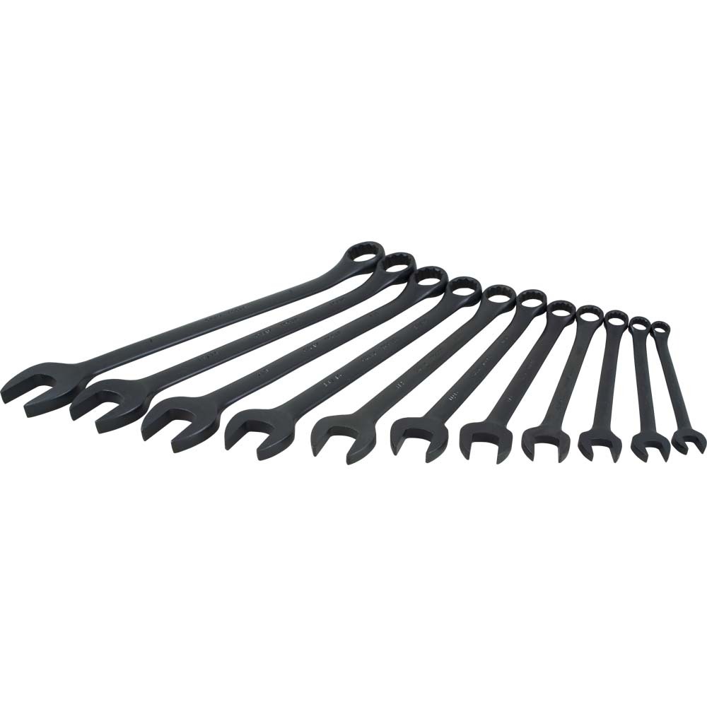 11 Piece 12 Point SAE, Black Finish, Combination Wrench Set, 3/8&#34; - 1&#34;