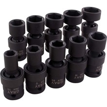 Gray Tools 35810 - 10 Piece 1/2" Drive 6 Point SAE, Standard Impact Universal Joint Socket Set, 7/16" - 1"