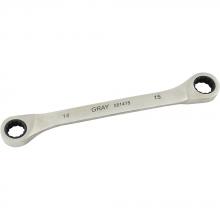 Gray Tools 551415 - 14mm X 15mm Double Box End, Fixed Head Ratcheting Wrench, Stainless Steel Finish