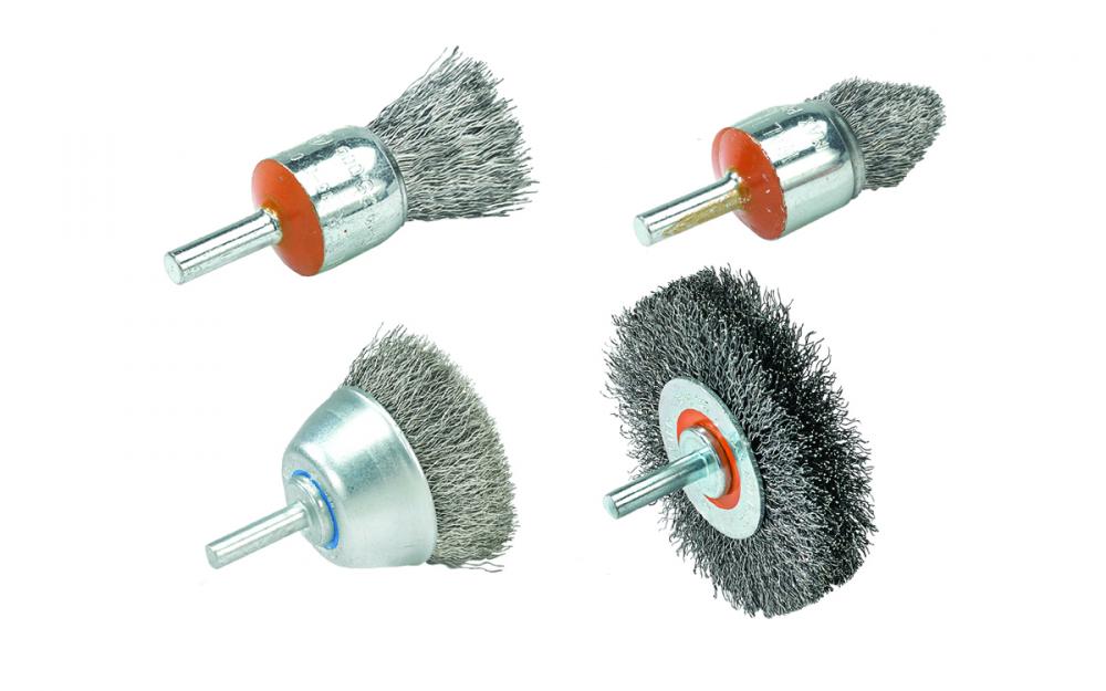 Mounted crimped brush 3/4&#34; diameter with conical shape