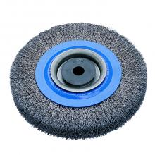 Walter Surface 13B160 - 6 in. X 1/2 to 1-1/4 in X 7/8 in. Wire: .0118in. stainless , Bench wheel brush with crimped wires