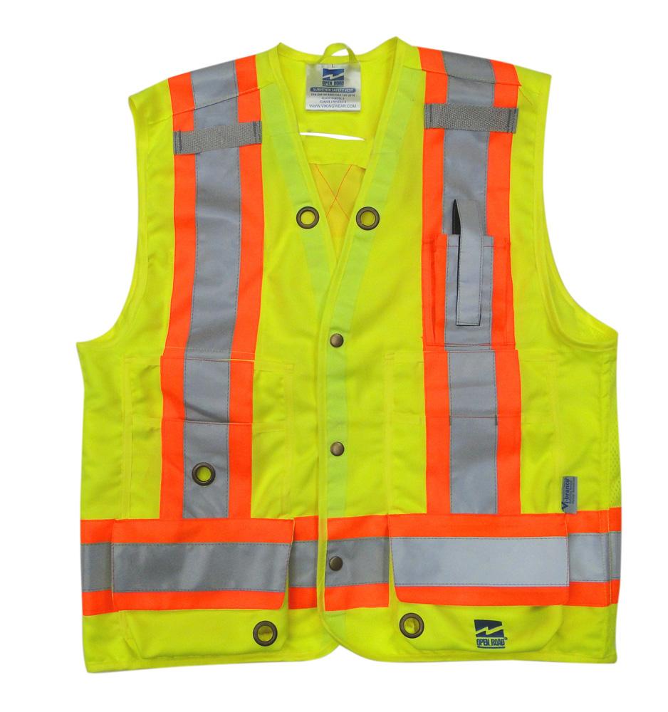 SURVEYORS VEST OPEN ROAD LIME GREEN 8 POCKET / X-LARGE