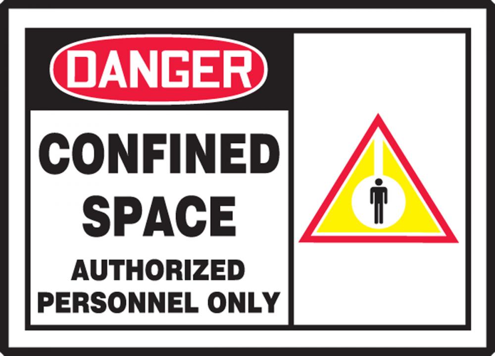 Safety Label, DANGER CONFINED SPACE AUTHORIZED PERSONNEL ONLY, 3 1/2x 5 Dura-Vinyl