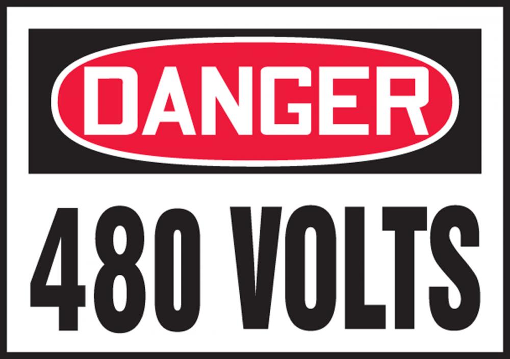 Safety Label, DANGER 480 VOLTS, 3 1/2&#34; x 5&#34;, Dura-Vinylâ„¢