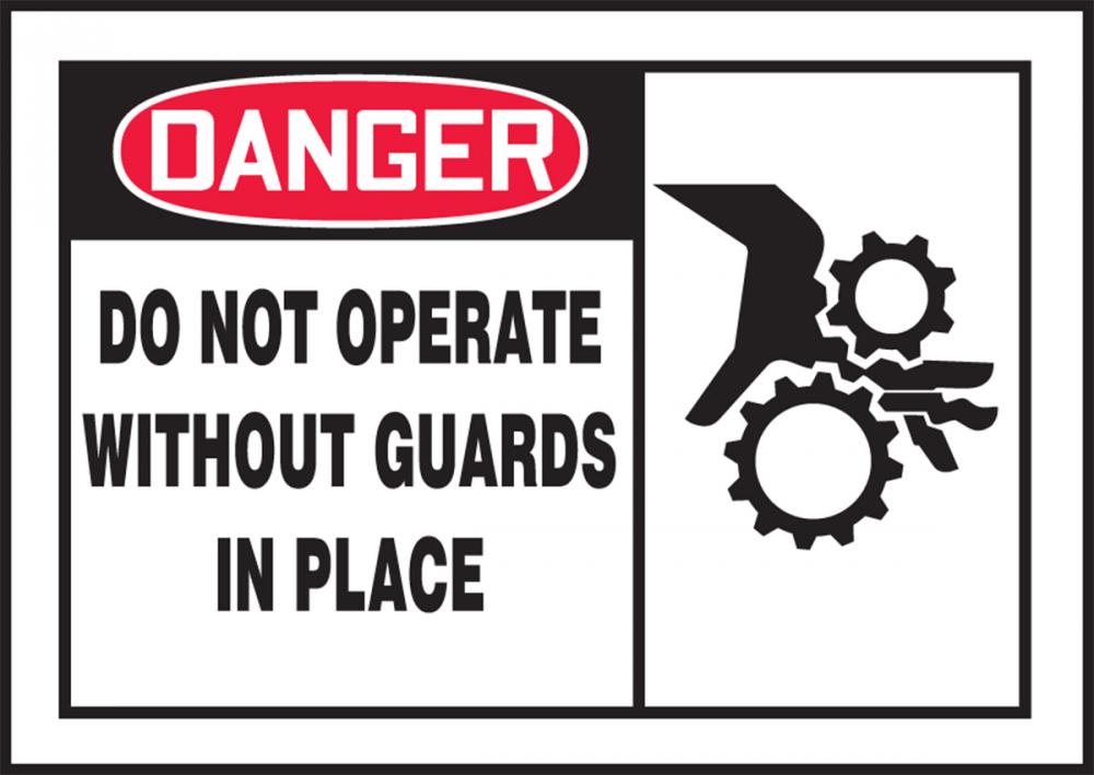 Safety Label, DANGER DO NOT OPERATE WITHOUT GUARDSâ€¦, 3 1/2&#34; x 5&#34;, Dura-Vinylâ„¢