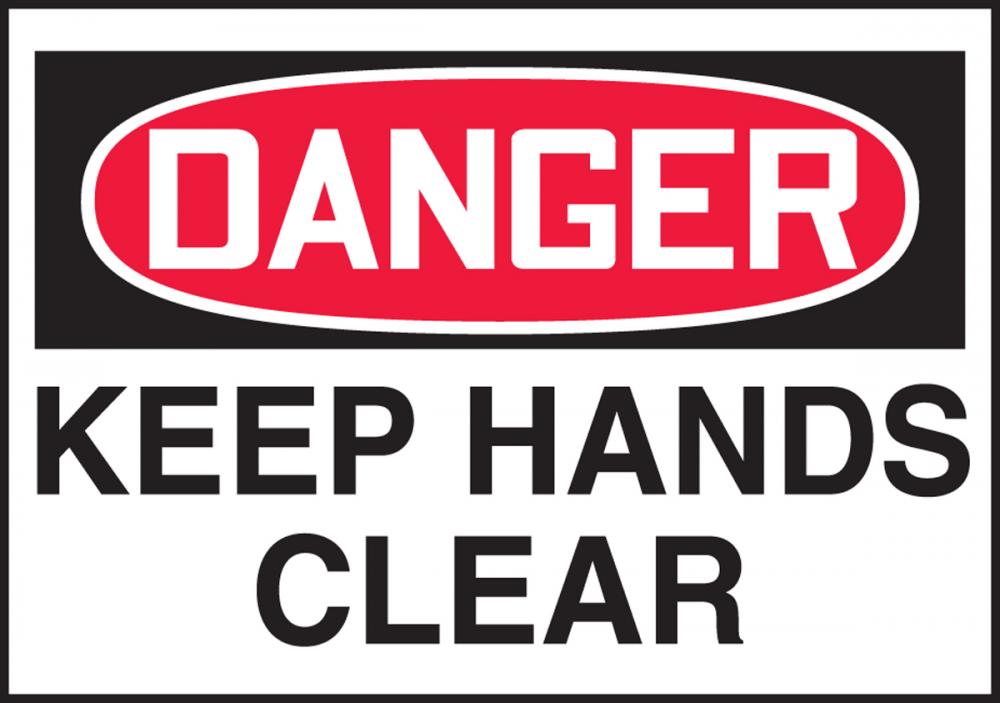 Safety Label, DANGER KEEP HANDS CLEAR, 3 1/2&#34; x 5&#34;, Dura-Vinylâ„¢