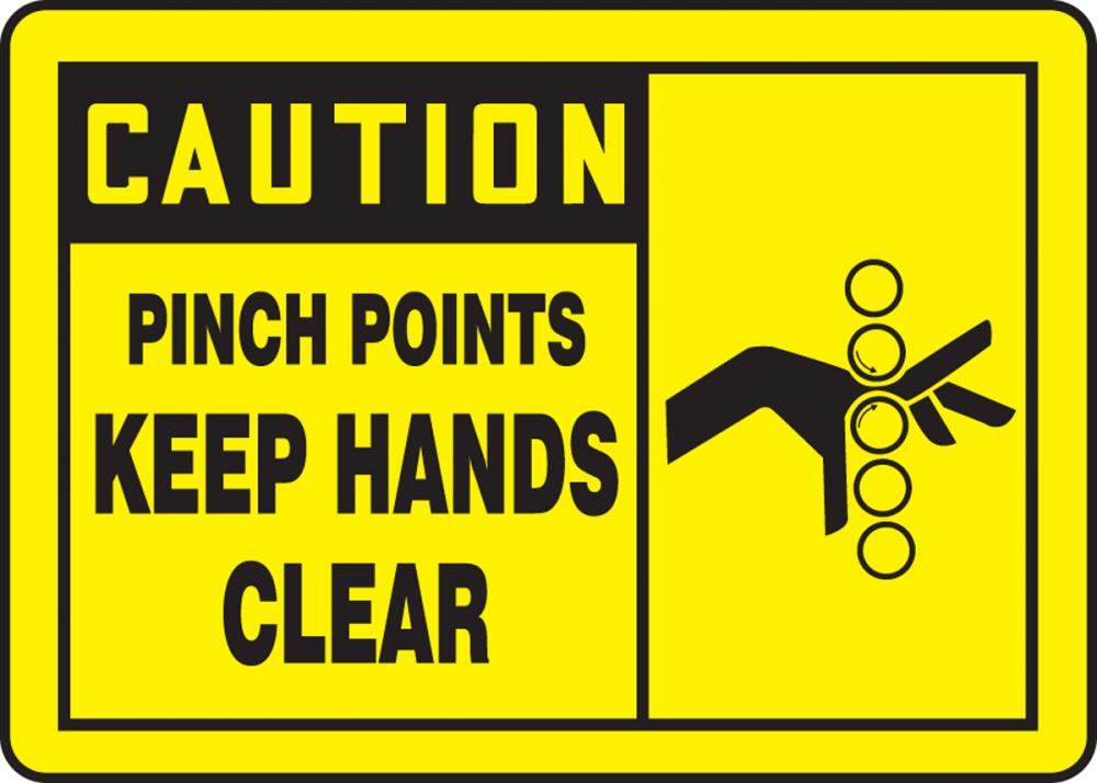 Safety Label, CAUTION PINCH POINTS KEEP HANDS CLEAR, 3 1/2&#34; x 5&#34;, Dura-Vinylâ„¢