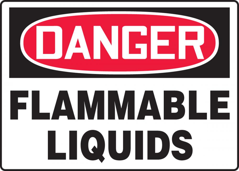 Safety Sign, DANGER FLAMMABLE LIQUIDS, 7&#34; x 10&#34;, Adhesive Vinyl