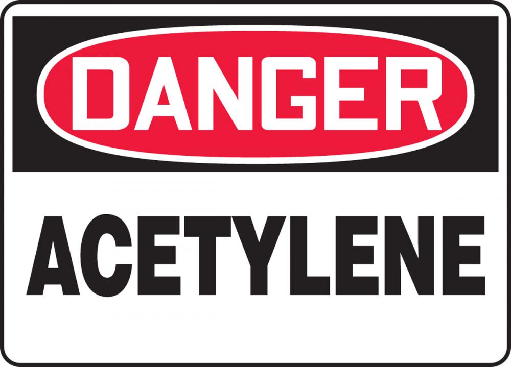 Safety Sign, DANGER ACETYLENE, 7&#34; x 10&#34;, Adhesive Vinyl