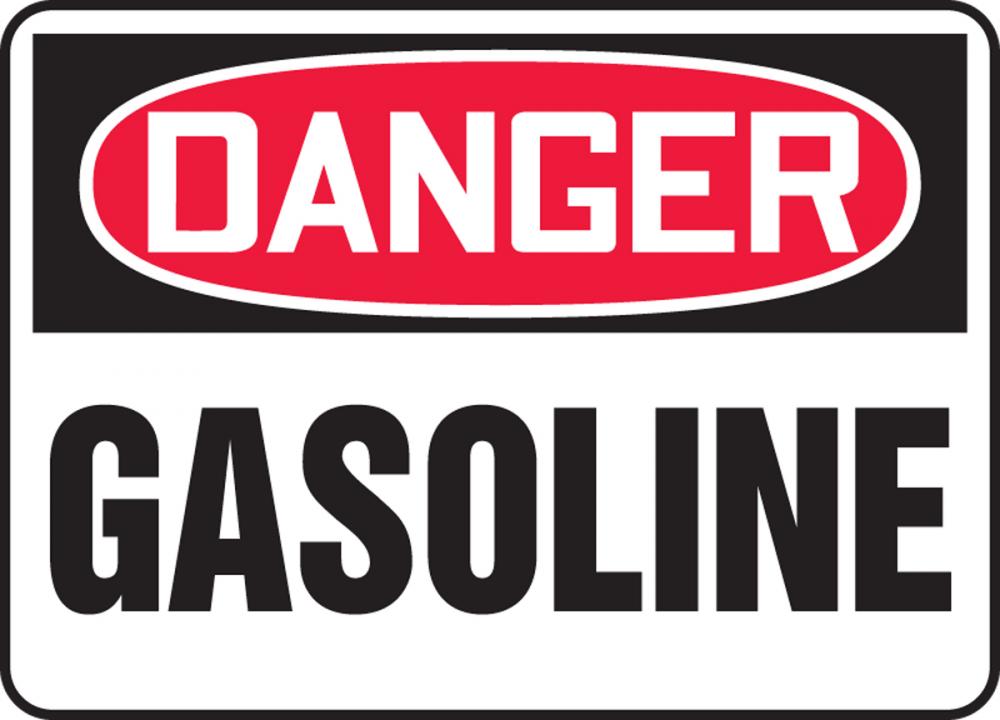 Safety Sign, DANGER GASOLINE, 7&#34; x 10&#34;, Adhesive Vinyl
