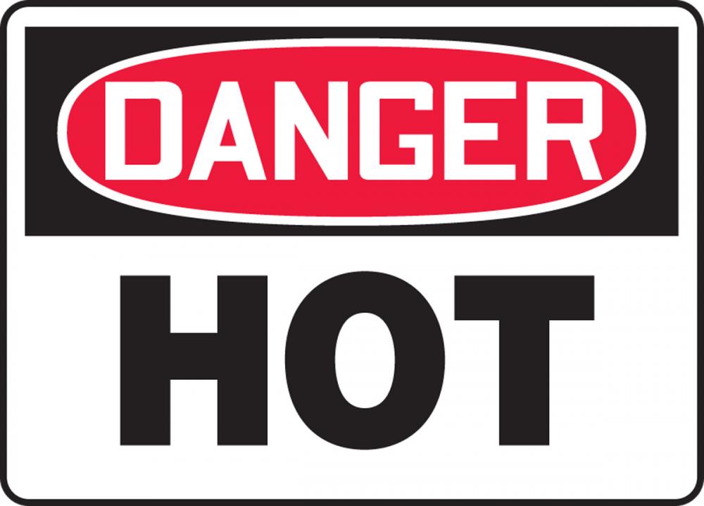 Safety Sign, DANGER HOT, 7&#34; x 10&#34;, Adhesive Vinyl