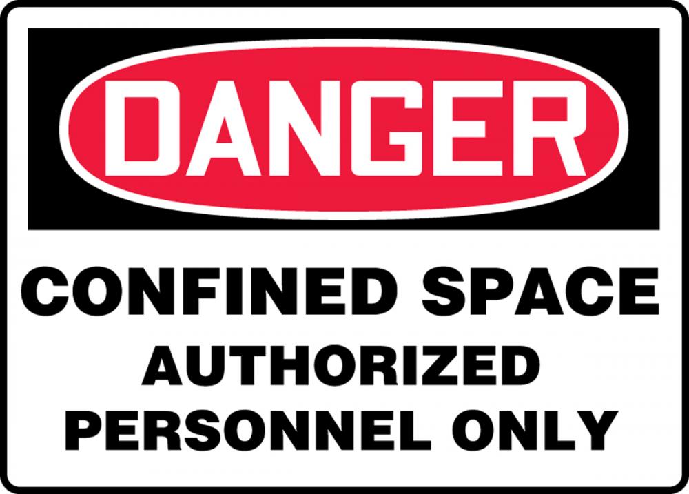 Safety Sign, DANGER CONFINED SPACE AUTHORIZED PERSONNEL ONLY, 7&#34; x 10&#34;, Adhesive Vinyl