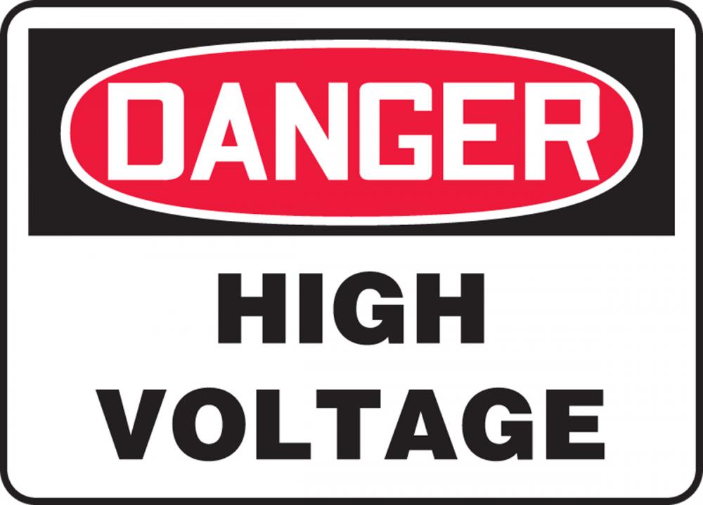 Safety Sign, DANGER HIGH VOLTAGE, 7&#34; x 10&#34;, Adhesive Vinyl