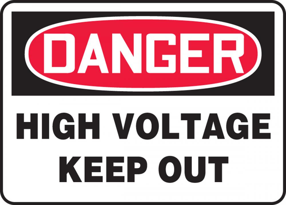 Safety Sign, DANGER HIGH VOLTAGE KEEP OUT, 7&#34; x 10&#34;, Adhesive Vinyl