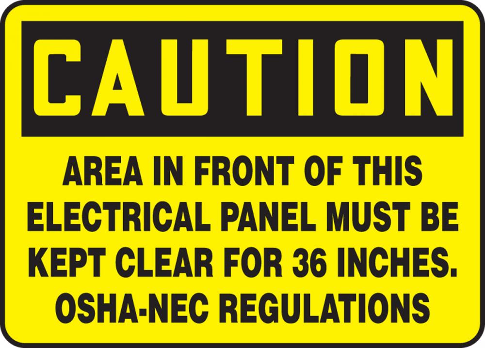 SIGN ADHESIVE VINYL CAUTION&#34; AREA IN FRONT OF THIS / ELECTRI