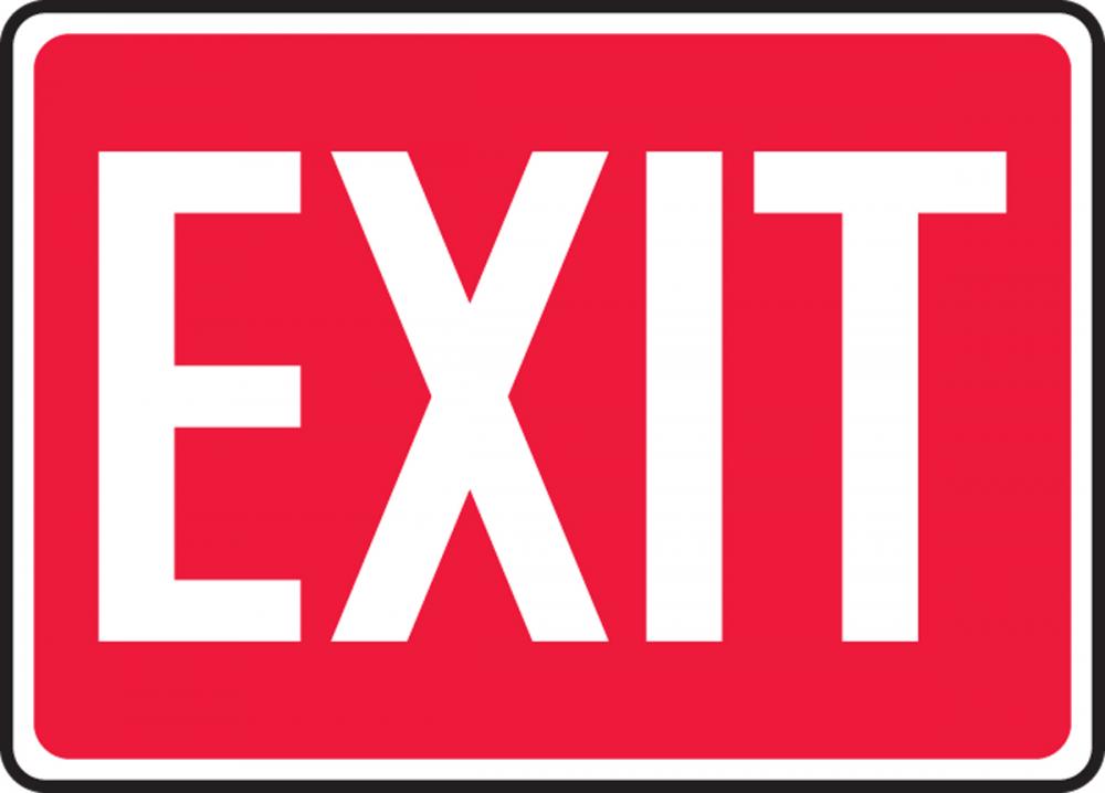 Safety Sign, EXIT (white/red), 7&#34; x 10&#34;, Adhesive Vinyl